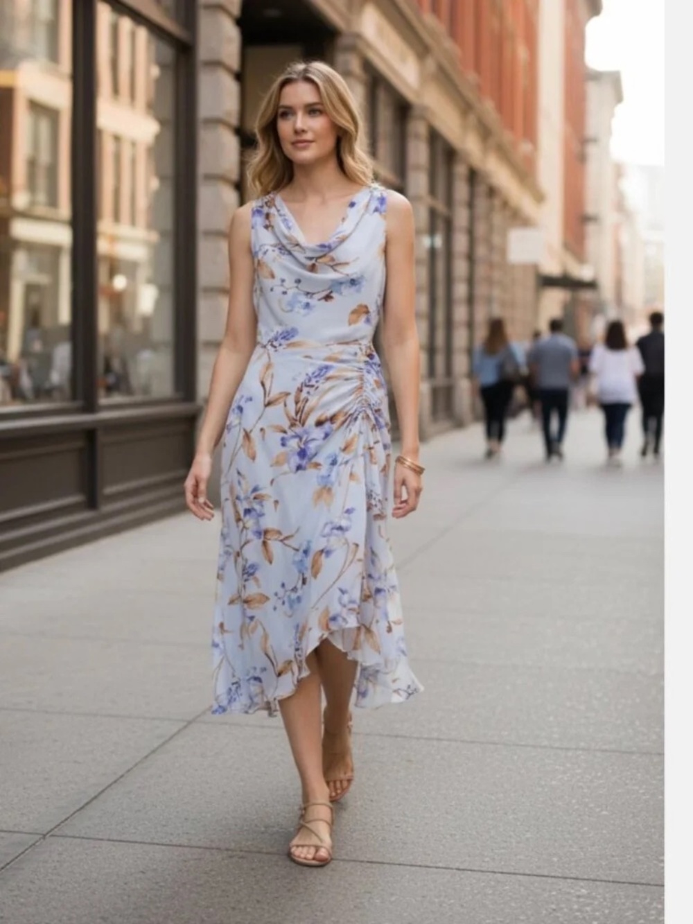WHBM White House Black Market Floral Cowl Neck Ruched Summer Midi Dress 8